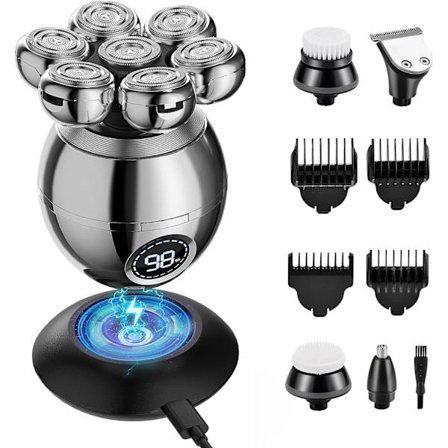 7D skaldede hovedbarbermaskiner til mænd, Beedove 6 i 1 våd og tør elektrisk barbermaskine til ansigt og hoved