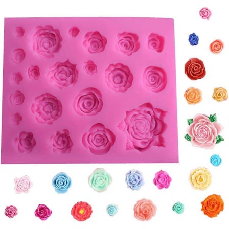 Silikon Rose Blomst Fondantform 21 Hull Roseformet Kakeform Muffins Toppdekorasjonsform for Sjokolade Håndlaget Godterilaging