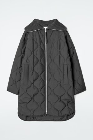 COS Women's Ribbed Collar Quilted Coat in Black