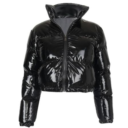 Kvinnors tjocka puffer dunjacka med dragkedja med fickor Lämplig för vänners samlingskläder black l