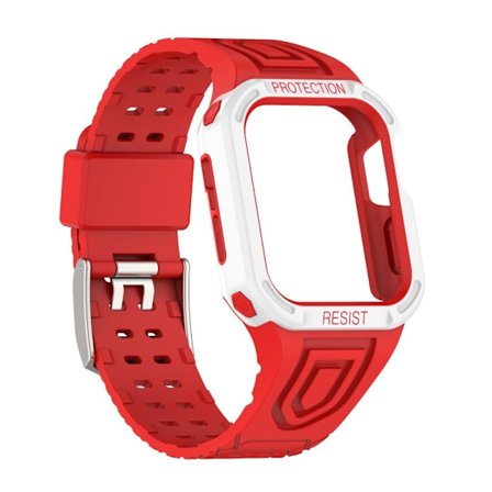 Apple Watch (45 mm) klockarmband med färgkontrast + skyddsfodral - Röd / Vit