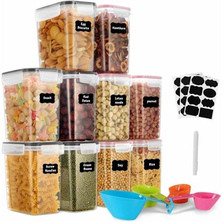 10 st 1,6 L förvaringsburkar, lufttäta plastförvaringslådor med lock, förvaringsburkar för förvaring av pasta, flingor, ris, mjöl och husdjursmat (