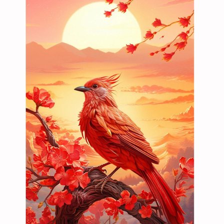 Röd Fågel Diamantmålningskit: 5D Rund Borr, Fantasidesign, Kvalitetsdiamanter, DIY Broderi för Heminredning