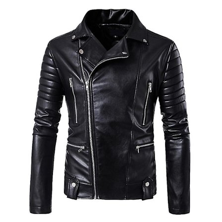 Herre Skinnjakke Glidelås Høst Mote Skinnfrakk