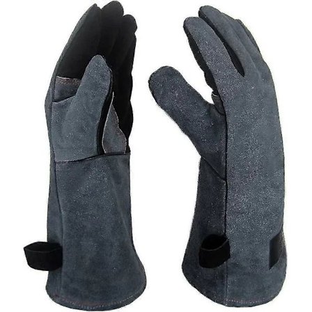 Ovnhandsker, bagehandsker, grillhandsker, 1 par lædergrillhandsker, 40 cm ruskind, med ophæng, grydelapper til køkken og grill P