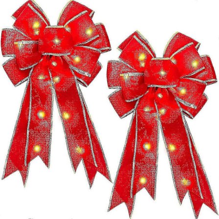 2 x Julbelysning Rosetter Sammet Rosett, Julgransrosett, 50 cm x 30 cm, Stor Röd Rosett, för Julgran, Öppen Spis, Ytterdörr-lingling}