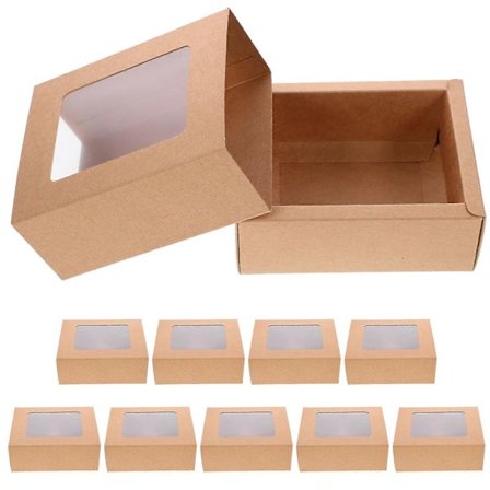 10 stk. Små Gaveæsker Festartikler Papiremballageæske med Vindue til Bryllup Fødselsdag