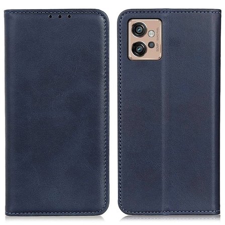 Lompakko-style Aitoa Nahkaa Läppäkotelo For Motorola Moto G32 - Sininen
