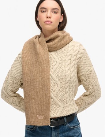 Superdry Soft Rib Knit Scarf - Beige - ONE SIZE