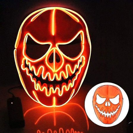 LED-upplyst pumpa-mask, Halloween-mask, LED-mask med 3 blixtlägen Pumpa-mask