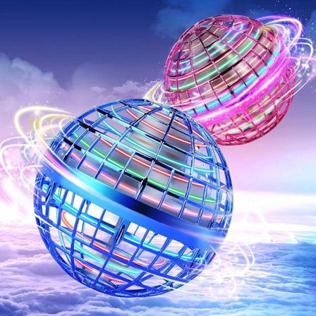 Flygande boll 2025 Uppgraderad version, 2-pack manuellt kontrollerad flygande boll leksak, 360° roterande kosmisk boll för barn (Blå + Lila)