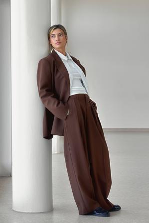 NA-KD Wool Blend Wide Leg Suit Pants - Utsvängda byxor - Brun - EU 44