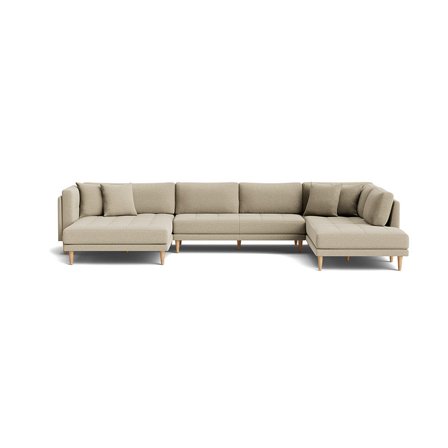 Cali U-sofa, venstrevendt - Nordic Mørk Beige - 374x220x76cm - Rummelig U-sofa med dobbelt chaiselong & bøgetræsben, inkl. 4 pyntepuder