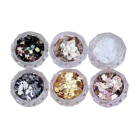 6 stk. Neglekunst Pailletter Glitter Pynt Manicure Dekoration Skinnende til Makeup Fest