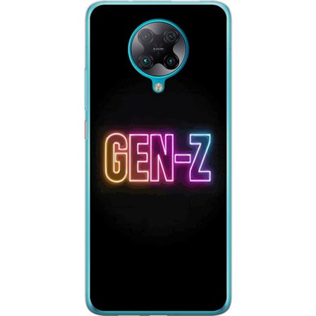 Yhteensopiva Puhelinkuori Xiaomi Xiaomi Poco F2 Pro Neontext Gen Z värikkäässä valossa tummaa taustaa vasten modernissa digitaalisessa tyyliissä