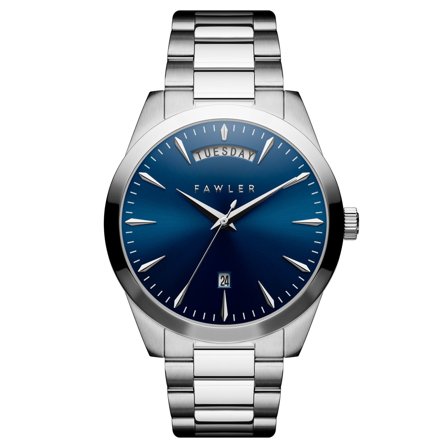 Eric | Blue and Silver-tone Stainless Steel Watch with Day and Date for Men - Wrist watches