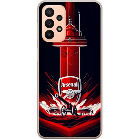 Yhteensopiva Puhelinkuori Samsung Galaxy A23 Arsenal-embleemi, jossa tykki ja stadionmotiivi voimakkaassa punaisessa ja valkoisessa urheilusuunnittelu