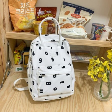 Student Ryggsäck Dam Unik Ryggsäck Harajuku Digitaltryck Ryggsäck Mellan- och Högstadieelever Stor Kapacitet Ryggsäck - Vit