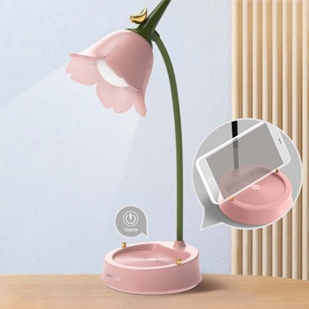 GIVELONG Skogsfågel LED Touch USB Bordslampa med Mobiltelefonhållare Sovrum Sänglampa Nattlampa (GL362-1 Rosa)