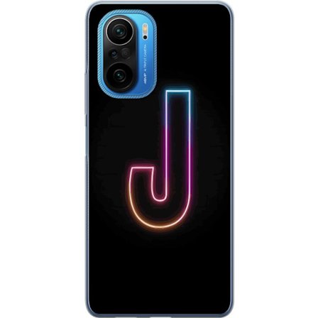 Kompatibelt Mobildeksel til Xiaomi Xiaomi Poco F3 Minimalistisk neonbokstav J i fargeskiftende lys mot svart bakgrunn