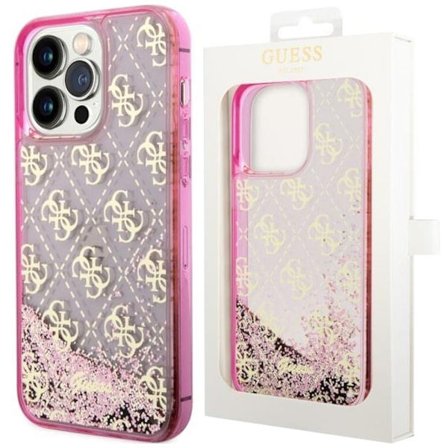 Guess GUHCP14LLC4PSGP deksel til iPhone 14 Pro - rosa Liquid Glitter 4G Transculent