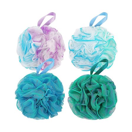 Loofah Svamp 75g/Stk, Eksfolierende Badesvamp Kropsskrub - Loofa Sæt med 4 Blomsterfarver (Stor, Grøn-Lilla)