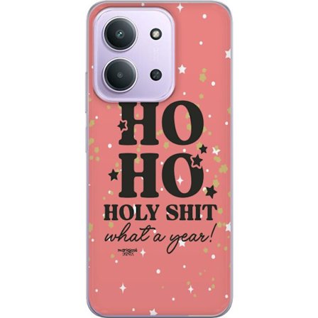 Kompatibelt Mobilskal till Xiaomi Xiaomi Redmi 15C HO HO Holy Shit What a Year humorsitiskt rosa julmotiv med glitterstjärnor perfekt för trendiga o