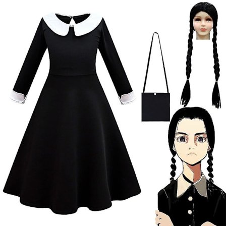 This Is My Happy Face Onsdagskostume Morticia Printing Dress Piger Piger Vintage Gothic Outfits Halloween Rollespil Tøj