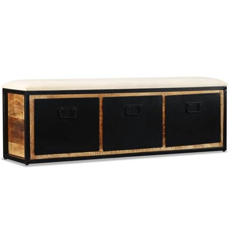 vidaXL Förvaringsbänk med 3 lådor massivt mangoträ 120x30x40 cm Svart