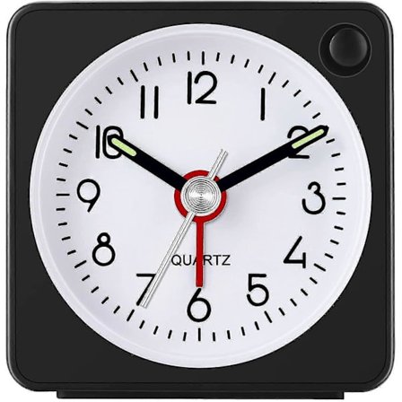 Reisevekkerklokke, Ultrakompakt Klokke Med Snooze Og Lysfunksjon, Ultrat stille Ikke-tikkende, Batteri - (FMY)