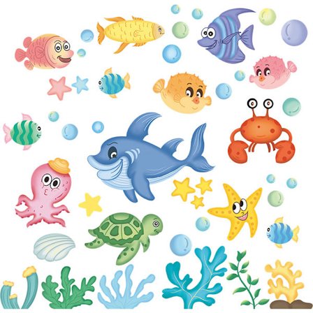 Et sæt vægklistermærker verden under havet fisk vægklistermærker