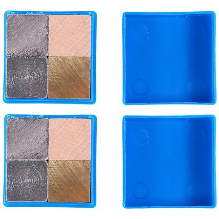 8-delad kubset i aluminium, koppar, järn för densitetsundersökning och värmeexperiment