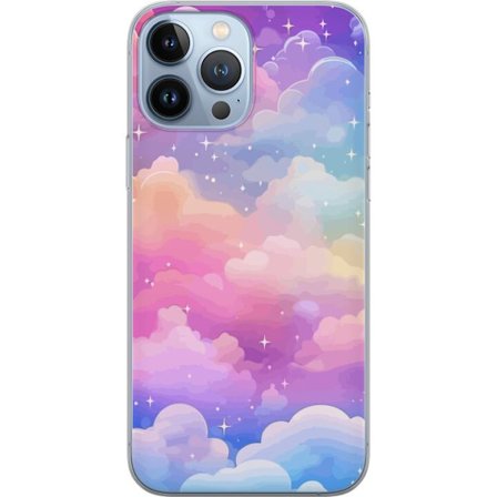 Kompatibelt Mobildeksel til Apple iPhone 13 Pro Max Søt enhjørning med regnbuefarget hår mot en stjernebelagt pastellbakgrunn i kawaii-stil