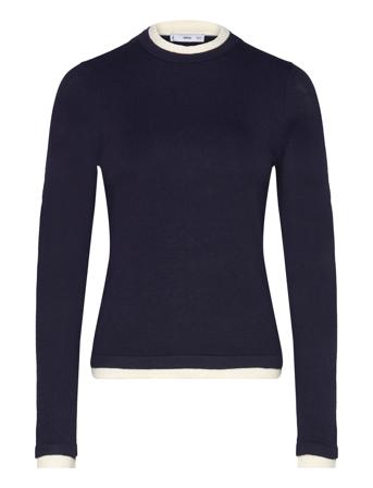 Fine-Knit Sweater With Contrasting Trims Navy Mango