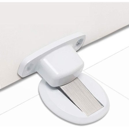 Stark magnetisk dörrstopp i metall, dörrstopp i kraftig metall med 3M självhäftande dolda skruvar, golvmonterad (vit)