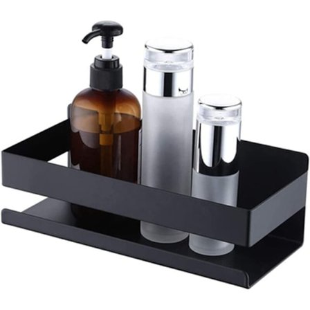 Musta ruostumaton teräs, seinään kiinnitettävä suihkukori, 23x10x9cm, kylpyhuoneen ja keittiön järjestäjä