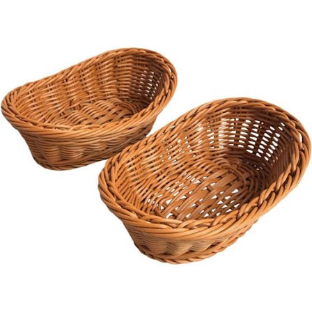 2 st Imitationsrotting Flätade Brödkorgar Poly Wicker Fruktkorgar för Matservering Visning Grönsaker Hem Kök Restaurang Utomhus Brun L