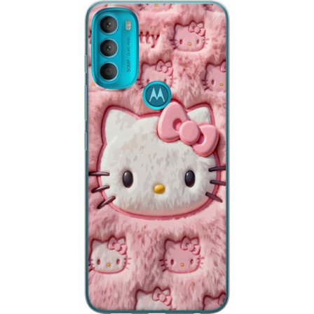 Kompatibel Mobilcover til Motorola Moto G71 5G Hello Kitty lyserød fluffy baggrund med ikonisk ansigt og kawaii-æstetik