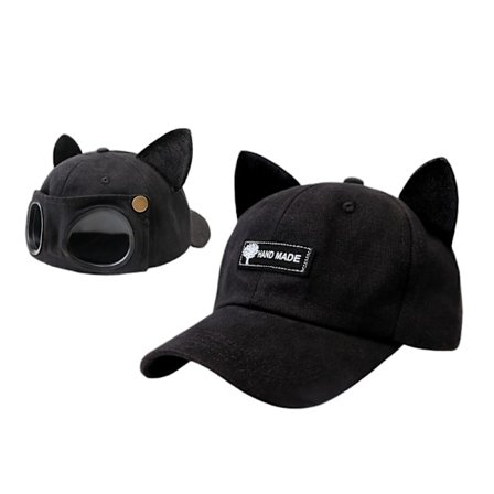 Dame Solbriller Baseball Cap Søt Foldbar Retro Hat med Katteører Briller,56-58cm