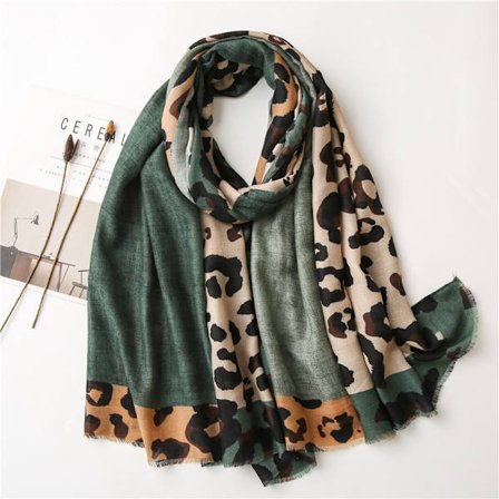 Leopard Print Skjerf kompatibel Dame Dyreprint Mote Bomull Lin Skjerf Med Dusk Langt Stort Lett Varmt Sjal Stola Wraps