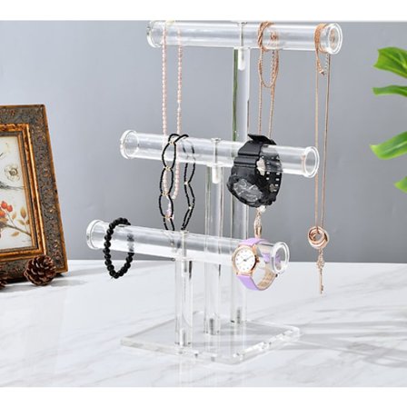 Transparent smyckesställ, tre-lagers smyckesdisplayställ, hängande