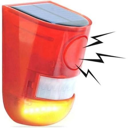 Udendørs solcelledrevet advarselslys med alarm 110dB lydsirene røde LED-blinklys bevægelsessensor vandtæt udendørs gårdhus fabrik lager frugthave