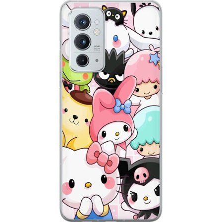 Yhteensopiva Puhelinkuori OnePlus 9RT 5G Tiheä kuvio suloisia hahmoja, joilla on suuret silmät eri väreissä ja ilmeissä LABUBU-tekstillä