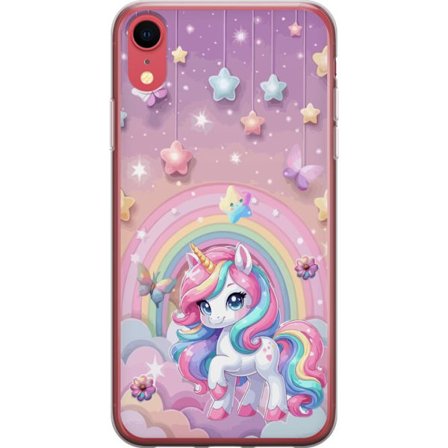 Kompatibel Mobilcover til Apple iPhone XR Magisk enhjørning med regnbue manke, stjerner og sommerfugle mod en pastelfarvet himmel med skyer