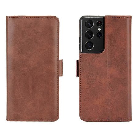 Kaksinkertainen magneettilukko Nahkainen Folio Flip-puhelinkotelo Samsung Galaxy S21 Ultra 5G:lle