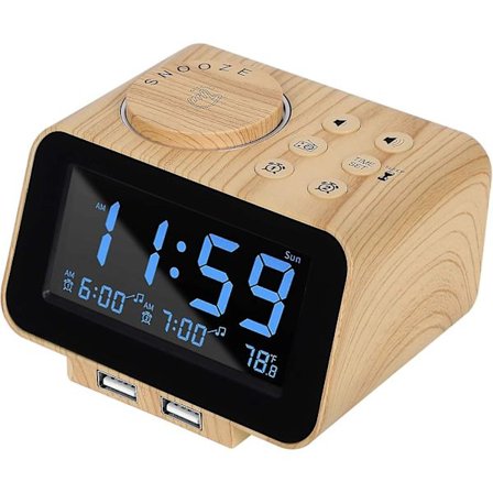 Digital väckarklockaradio - 0-100 % dimmer, dubbla larm med veckodag/helgläge, 6 ljud justerbara