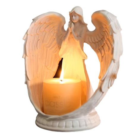 Europeisk stil Ren Hvit Bønneengel Lysestake Ornament, Harpiks Borddekorasjon - Ren Hvit - Stor Engel Lysestake Festlig Pynt