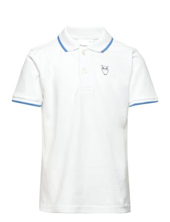 Polo With Contrast Stripes - Gots/V T-shirts Polo Shirts Short-sleeved Polo Shirts Hvit Knowledge Cotton Apparel*Betinget Tilbud