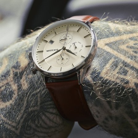 Ternion | Silver-tone and Cream Stainless Steel Dual-time Watch for Men - Wrist watches