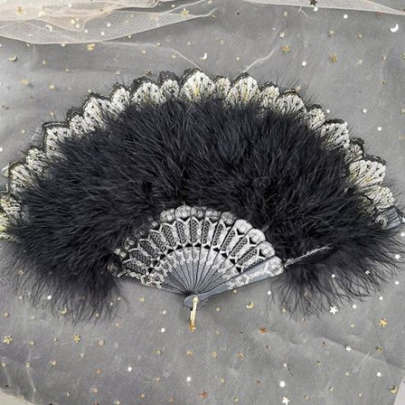 Lolita Feather Folding Fan Fairy Dark Gothic Court Dance Weddin